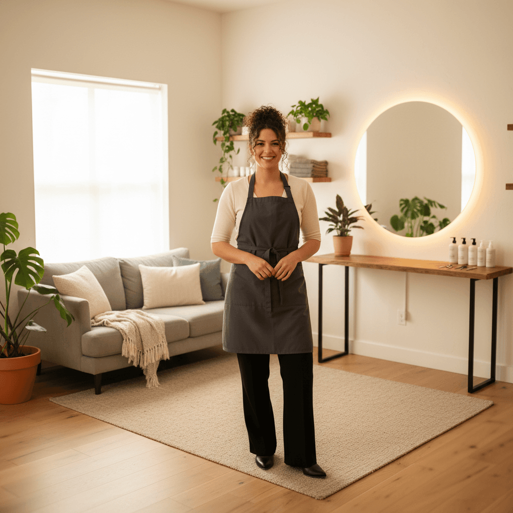 Intérieur cosy d'un salon de coiffure à domicile avec fauteuil et miroir